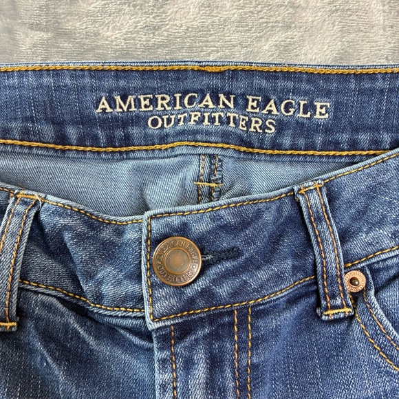 American Eagle Favorite Boyfriend Jeans Womens 12 Regular Mid Rise Wide Leg Blue - Picture 9 of 16